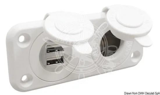 Lighter plug + double USB socket white